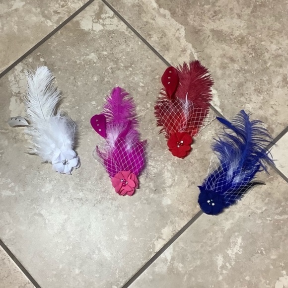 🍒 FEATHER HAIR PIECE FASCINATOR FLOWER BOHO BURLESQUE DANCER BLING PERFORMER - Picture 7 of 8